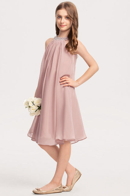 Robe Trapèze Rose Pastel À Perles - gallery 2