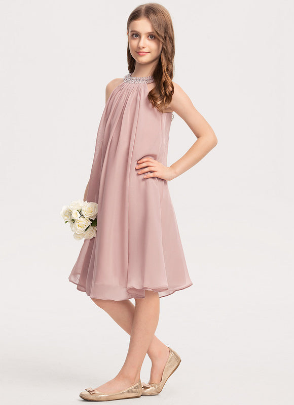 Robe Trapèze Rose Pastel À Perles - gallery 2