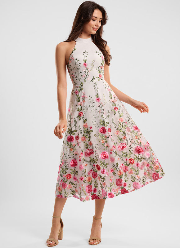 Robe Trapèze Fleurie Noire - gallery 4