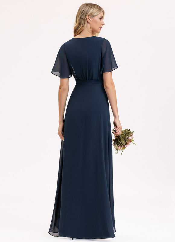 Robe Trapèze Bleu Marine Asymétrique Mousseline - gallery 2