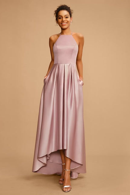 Robe Trapèze Satin Rosé Élancé - gallery 1