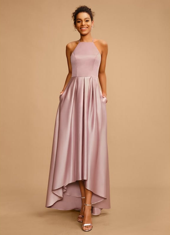 Robe Trapèze Satin Rosé Élancé - gallery 1