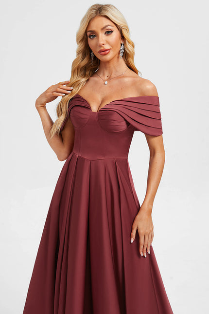 Robe Trapèze Bordeaux Satinée - gallery 2