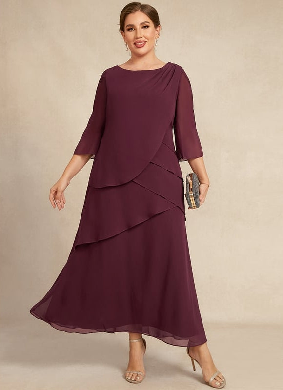 Robe Trapèze Mauve Mousseline Plissée Longue - gallery 8