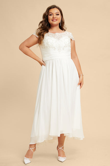 Robe Trapèze Blanche Dentelle Mousseline - gallery 7