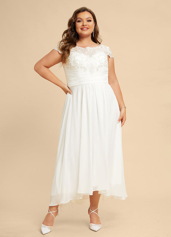 Robe Trapèze Blanche Dentelle Mousseline - gallery 7