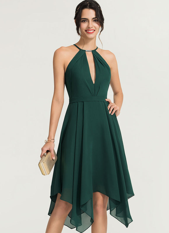 Robe Trapèze Bleue Navy Perlée Asymétrique - gallery 5