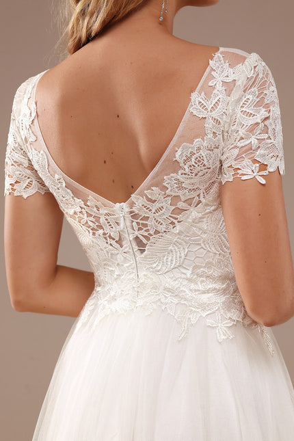 Robe Trapèze Blanche Mariage Tulle Dentelle - gallery 2