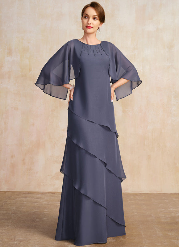 Robe Trapèze Bleue Marine Longue Avec Perles - gallery 4
