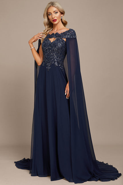 Robe Trapèze Bleue Marine Bal De Soirée - gallery 2