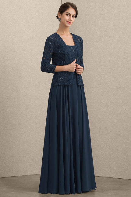 Robe Trapèze Bleu Marine Dentelle Paillettes - gallery 2