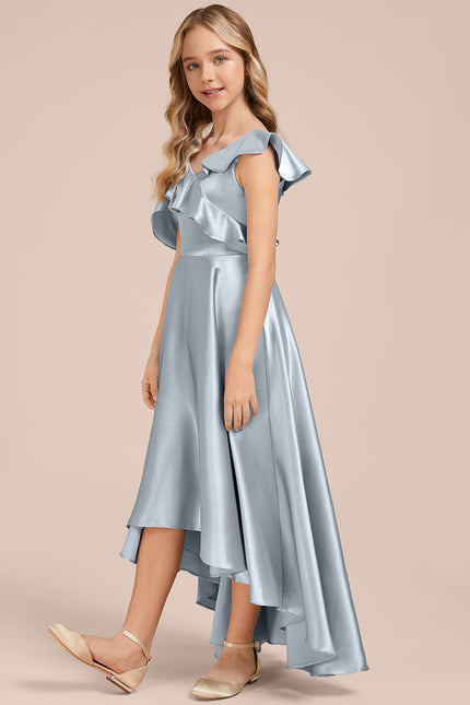 Robe Trapèze Satin Bleu Clair - gallery 2