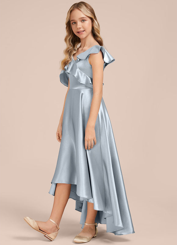 Robe Trapèze Satin Bleu Clair - gallery 2