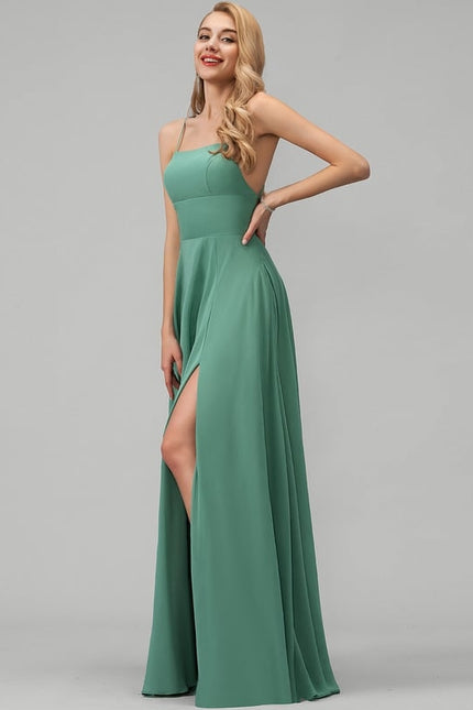 Robe Trapèze Bleue Soirée Longue Slit - gallery 1