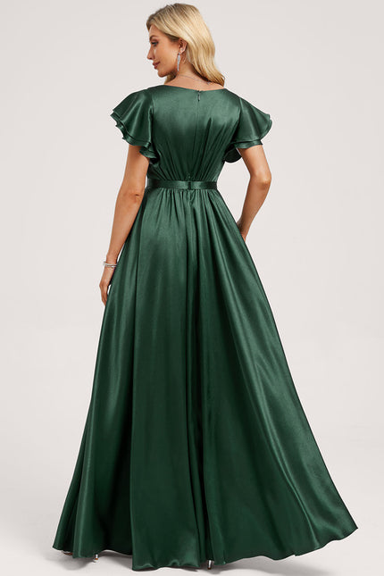Robe Trapèze Éclat Vert Satiné - gallery 4