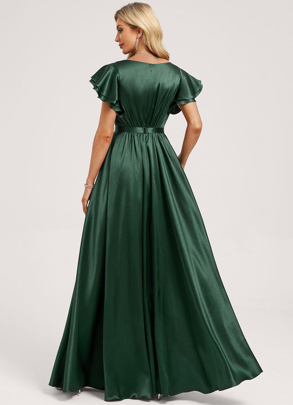 Robe Trapèze Éclat Vert Satiné - gallery 4