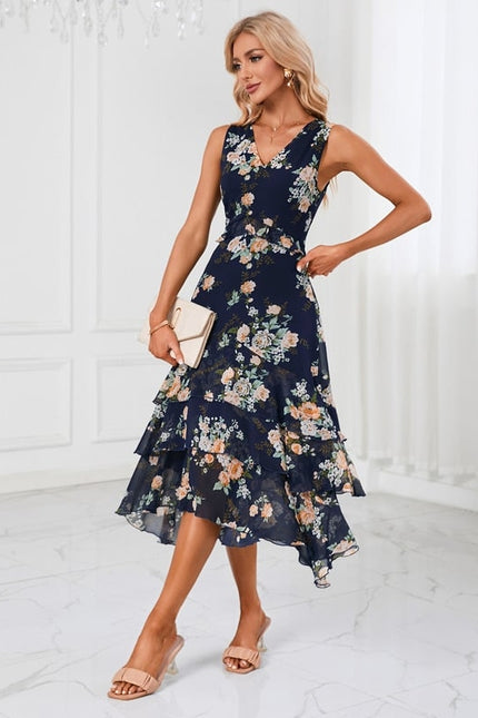 Robe Trapèze Florale Marine - gallery 5