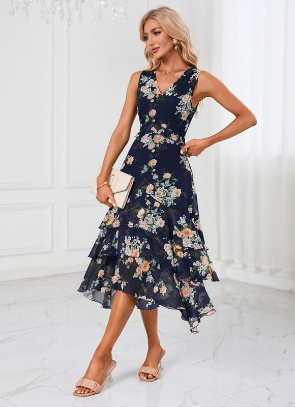 Robe Trapèze Florale Marine - gallery 5