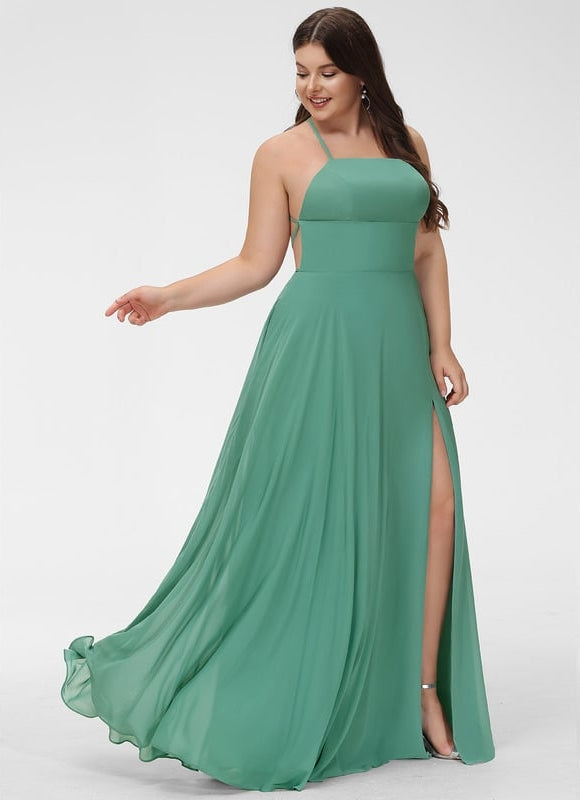 Robe Trapèze Bleue Soirée Longue Slit - gallery 5