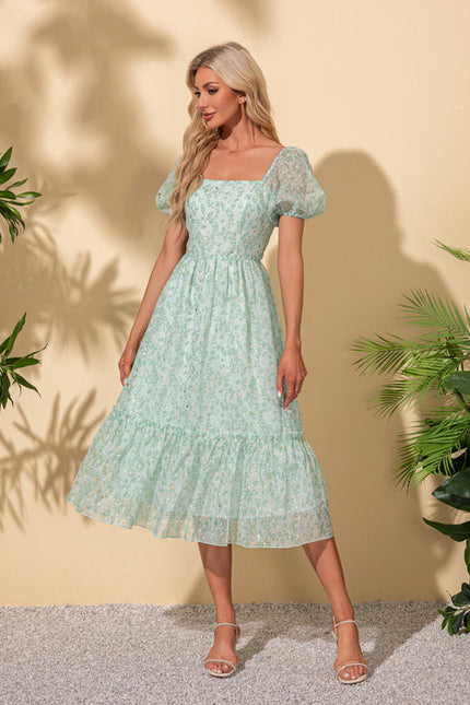 Robe Trapèze Midi Fleurie - gallery 3