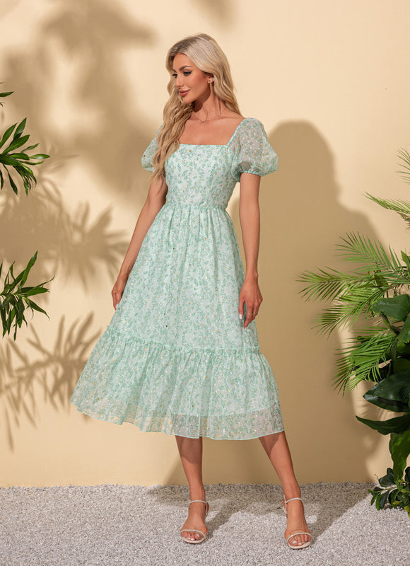 Robe Trapèze Midi Fleurie - gallery 3
