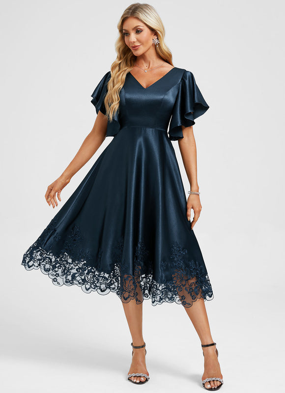 Robe Trapèze Élégante À Dentelle - gallery 3