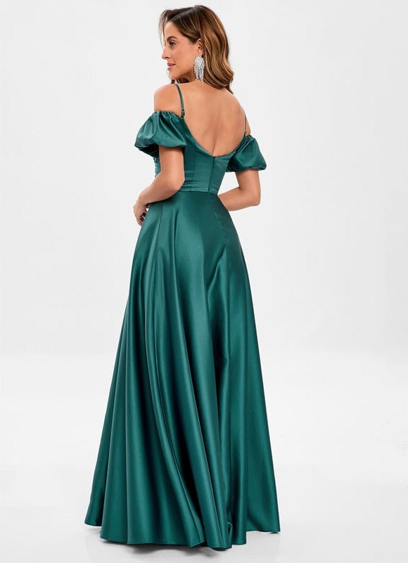 Robe Trapèze Satin Bleu Éclatant - gallery 7