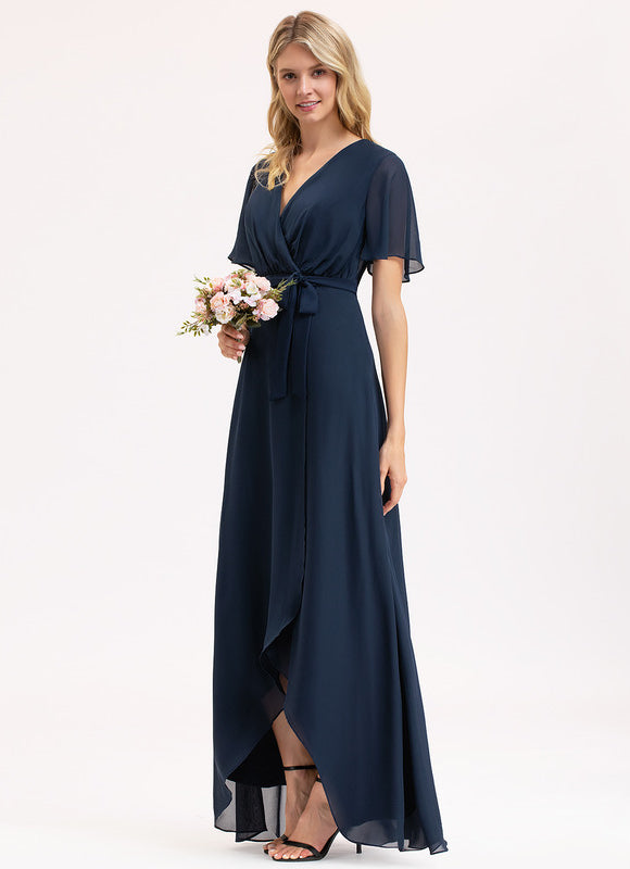 Robe Trapèze Bleu Marine Asymétrique Mousseline - gallery 1