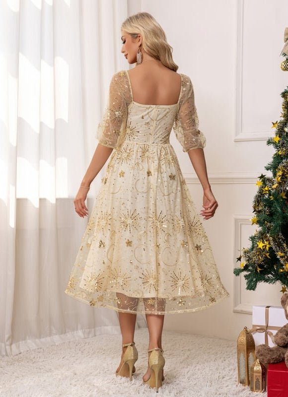 Robe Trapèze Étoilée Dorée - gallery 1