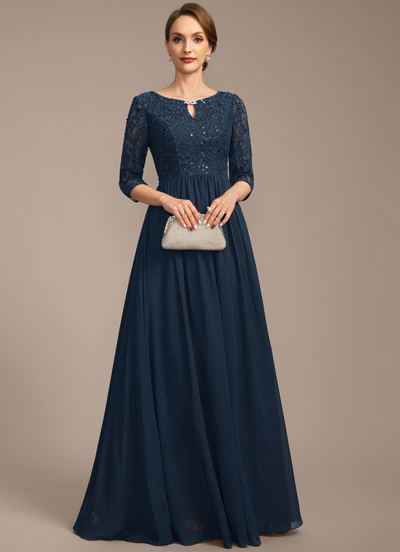 Robe Trapèze Bleu Marine Longue Dentelle Chandail Mariée