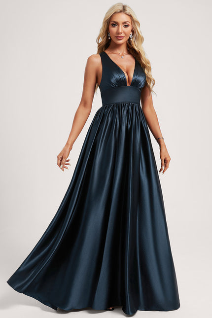 Robe Trapèze Satin Doré Élégante - gallery 2