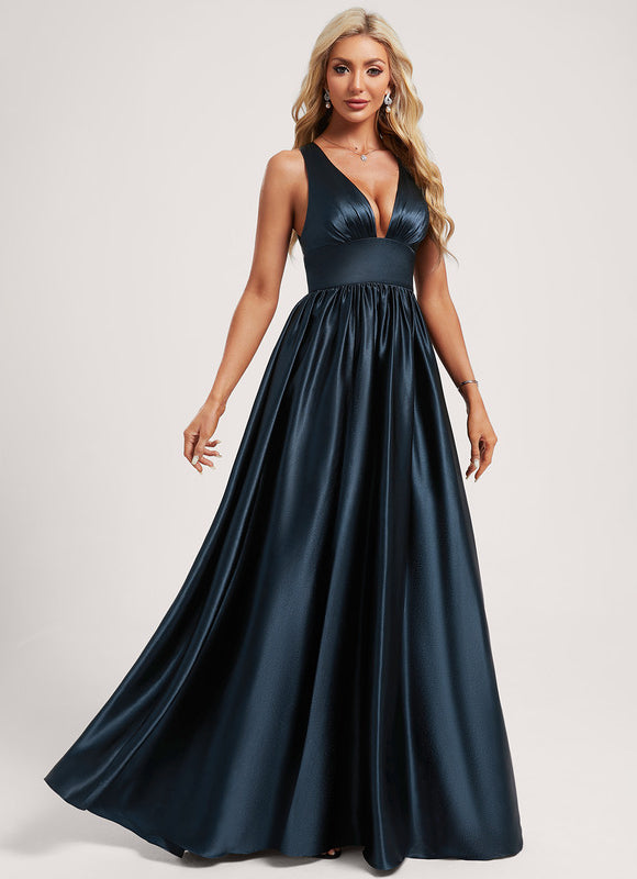 Robe Trapèze Satin Doré Élégante - gallery 2