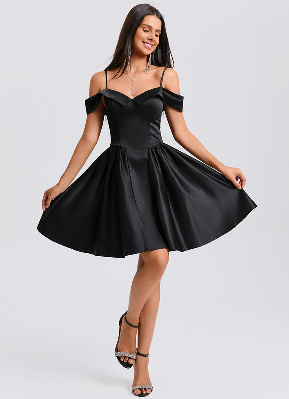 Robe Trapèze Satinée Ébène - gallery 6