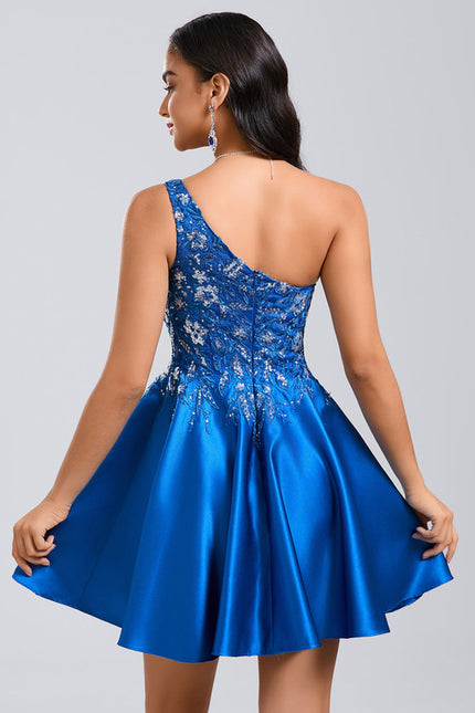 Robe Trapèze Éclat Satiné Bleu - gallery 5