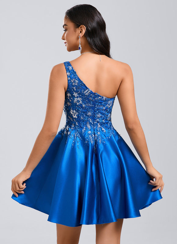 Robe Trapèze Éclat Satiné Bleu - gallery 5