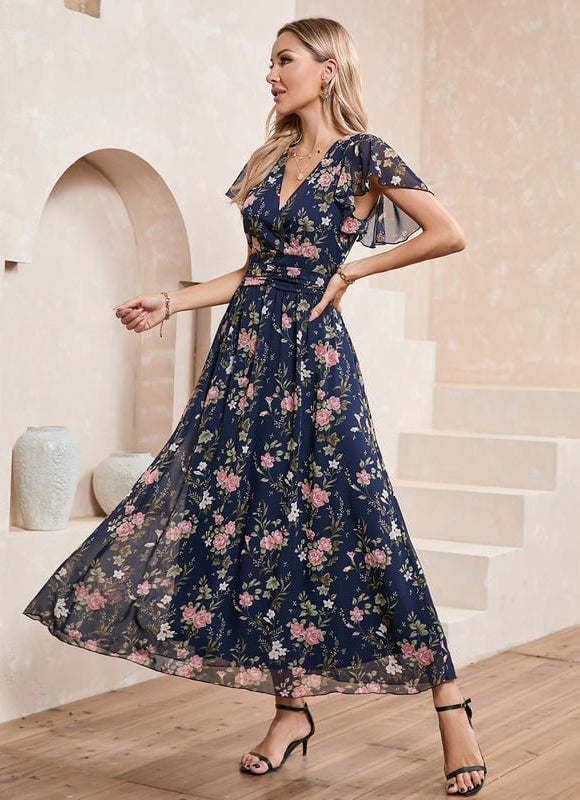 Robe Trapèze Fleurie Nuit - gallery 4