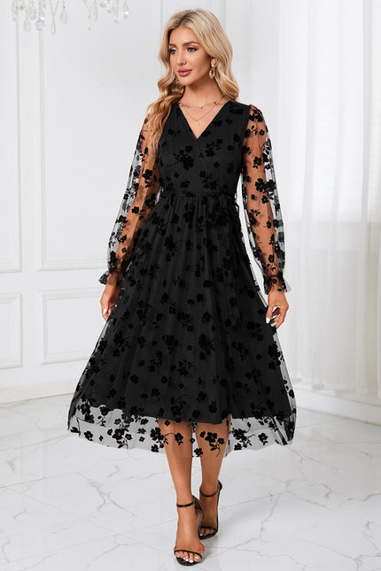 Robe Trapèze Noir Floral Aérien - gallery 2