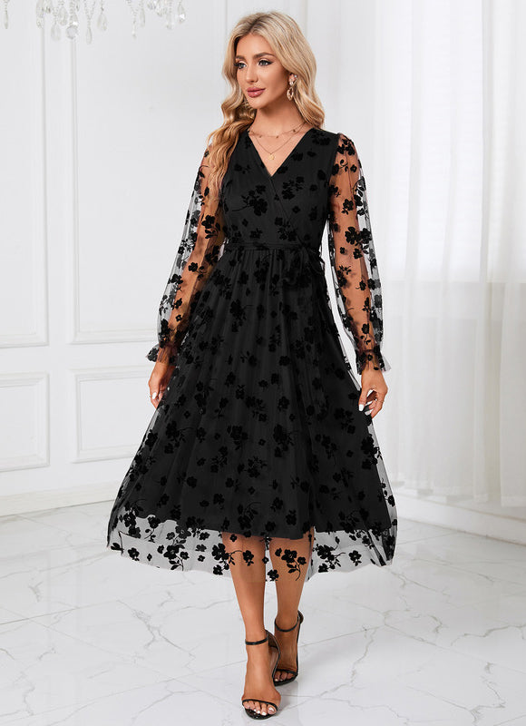 Robe Trapèze Noir Floral Aérien - gallery 2