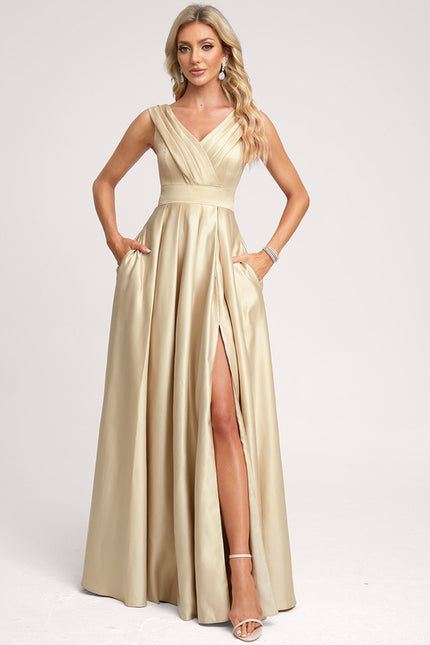 Robe Trapèze Éclat Satiné Doré - gallery 4