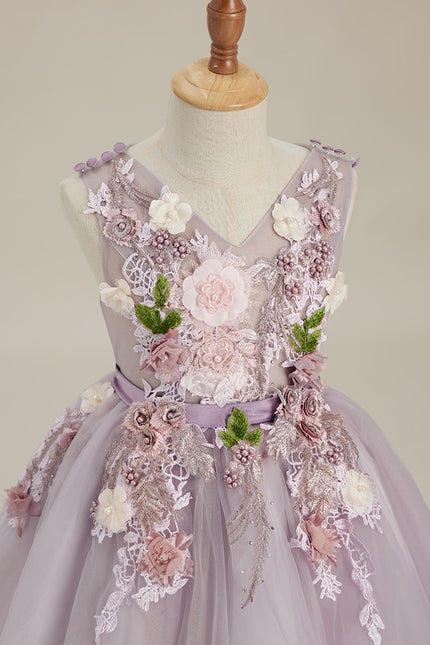Robe Trapèze Violette Pastel Avec Tulles Et Perles - gallery 7