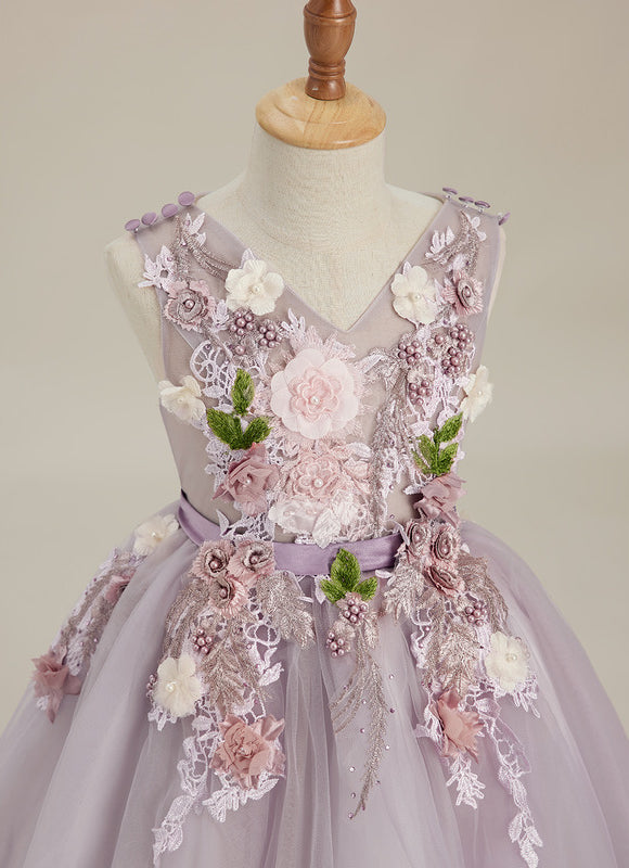 Robe Trapèze Violette Pastel Avec Tulles Et Perles - gallery 7