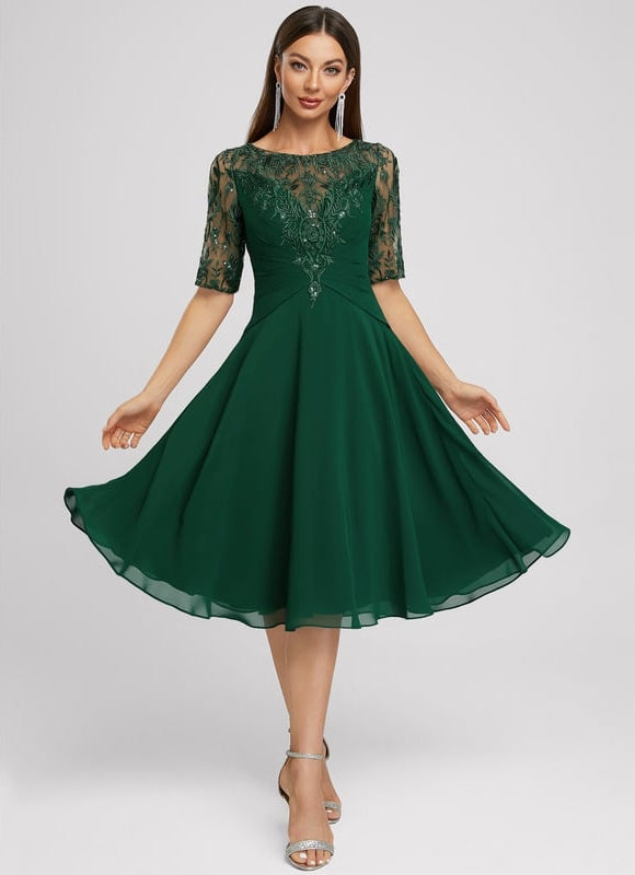 Robe Trapèze Cocktail Émeraude - gallery 3