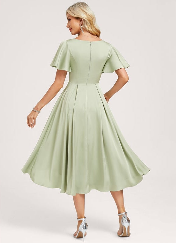 Robe Trapèze Vert Pâle Élégante - gallery 5