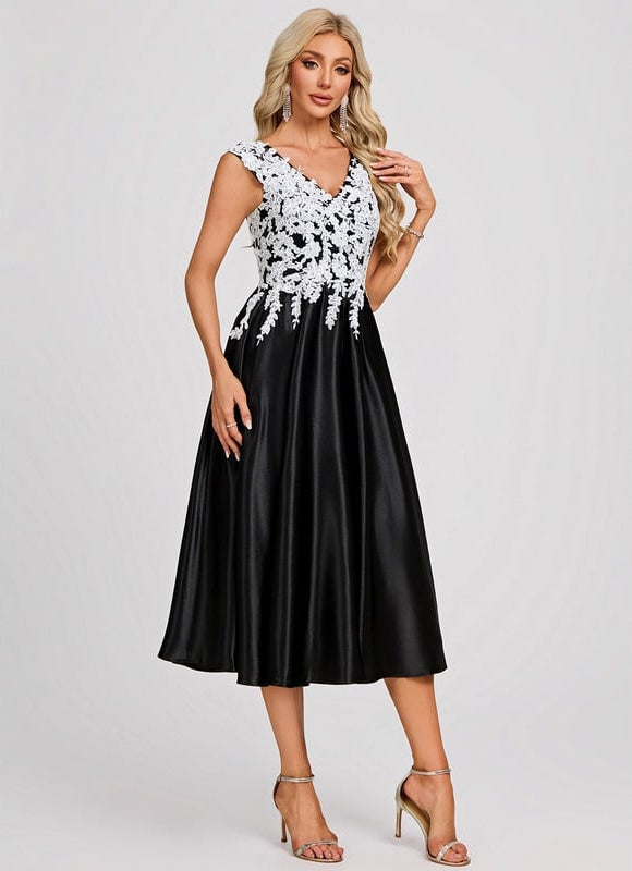 Robe Trapèze Satinée Noir Étoilé - gallery 3