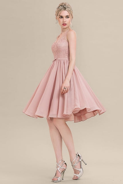 Robe Trapèze Rose Pastel Dentelle Mousseline - gallery 2