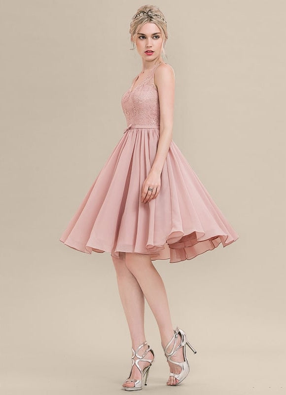 Robe Trapèze Rose Pastel Dentelle Mousseline - gallery 2