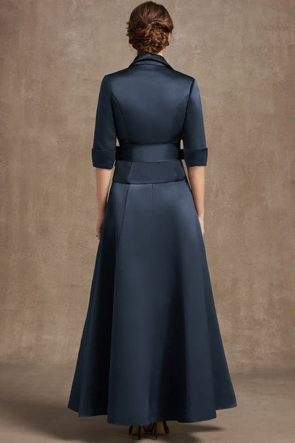 Robe Trapèze Bleu Satiné Longueâ€“Collier Plissé - gallery 5