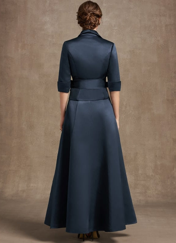 Robe Trapèze Bleu Satiné Longueâ€“Collier Plissé - gallery 5