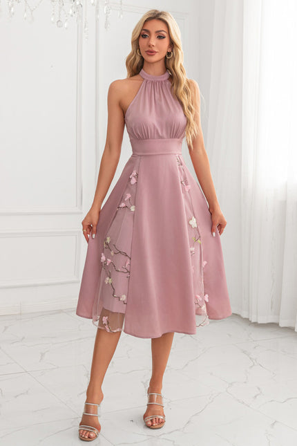 Robe Trapèze Fleurie Rose - gallery 2