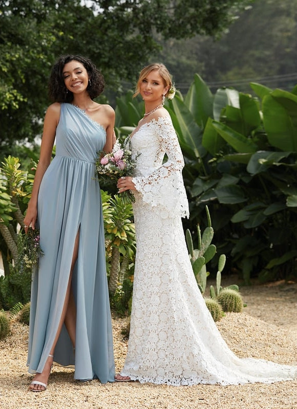 Robe Trapèze Bleu Ciel Décolletée Asymétrique - gallery 8